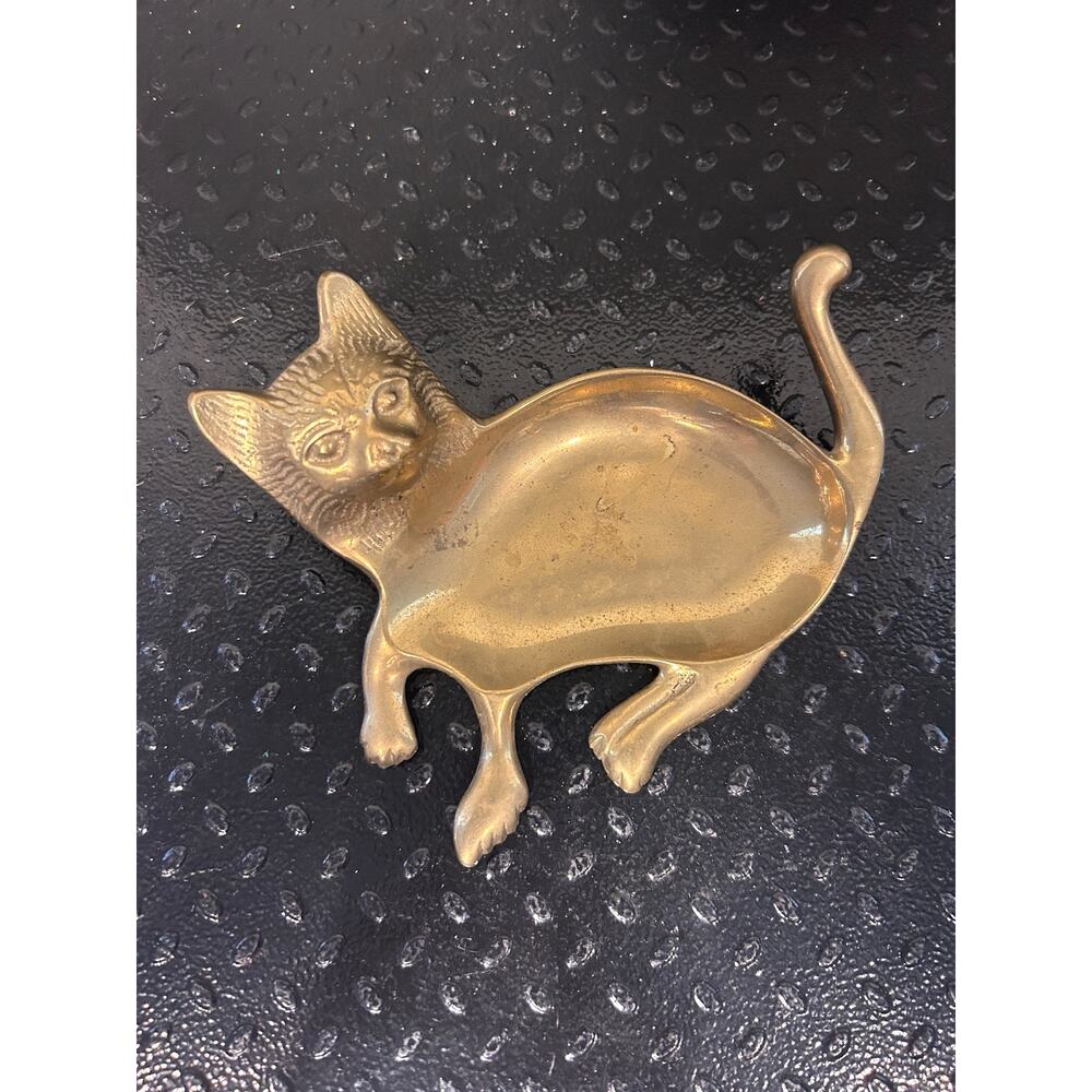 brass cat trinket dish or ashtray